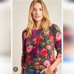 Anthropologie Floral Fuzzy Crewneck Sweater in Multicolor